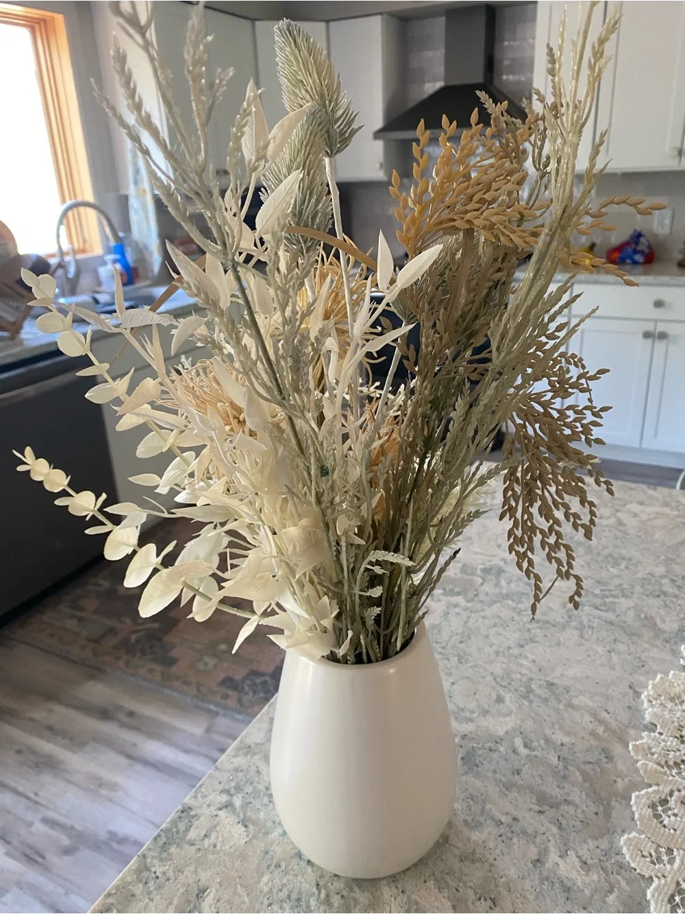 Neutral Faux Floral Arrangement in Ceramic Cream Vase